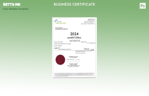 модерен стил САД Град Ванкувер сертификат за деловна лиценца Шаблон за Word и PD